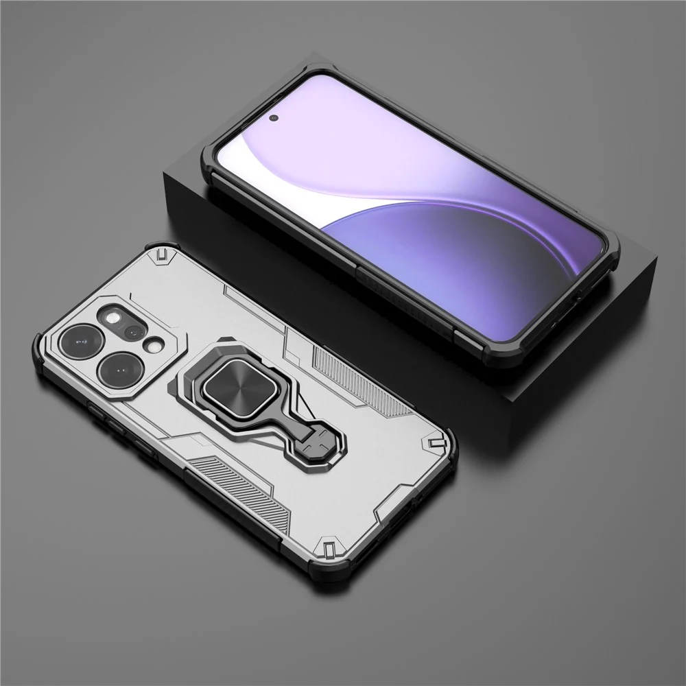 For Oppo Reno14 Pro 5G (Global) Case Rotatable Ring Kickstand PC + TPU Shockproof Phone Cover - Titanium Grey - Image 6