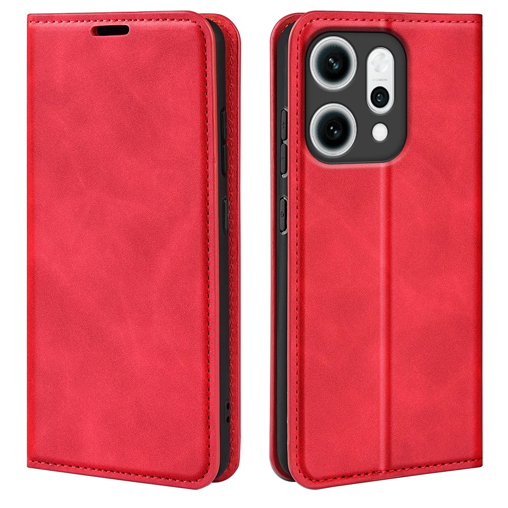 For Oppo Reno14 Pro 5G (Global) Case Skin Touch Leather Wallet Phone Cover - Red
