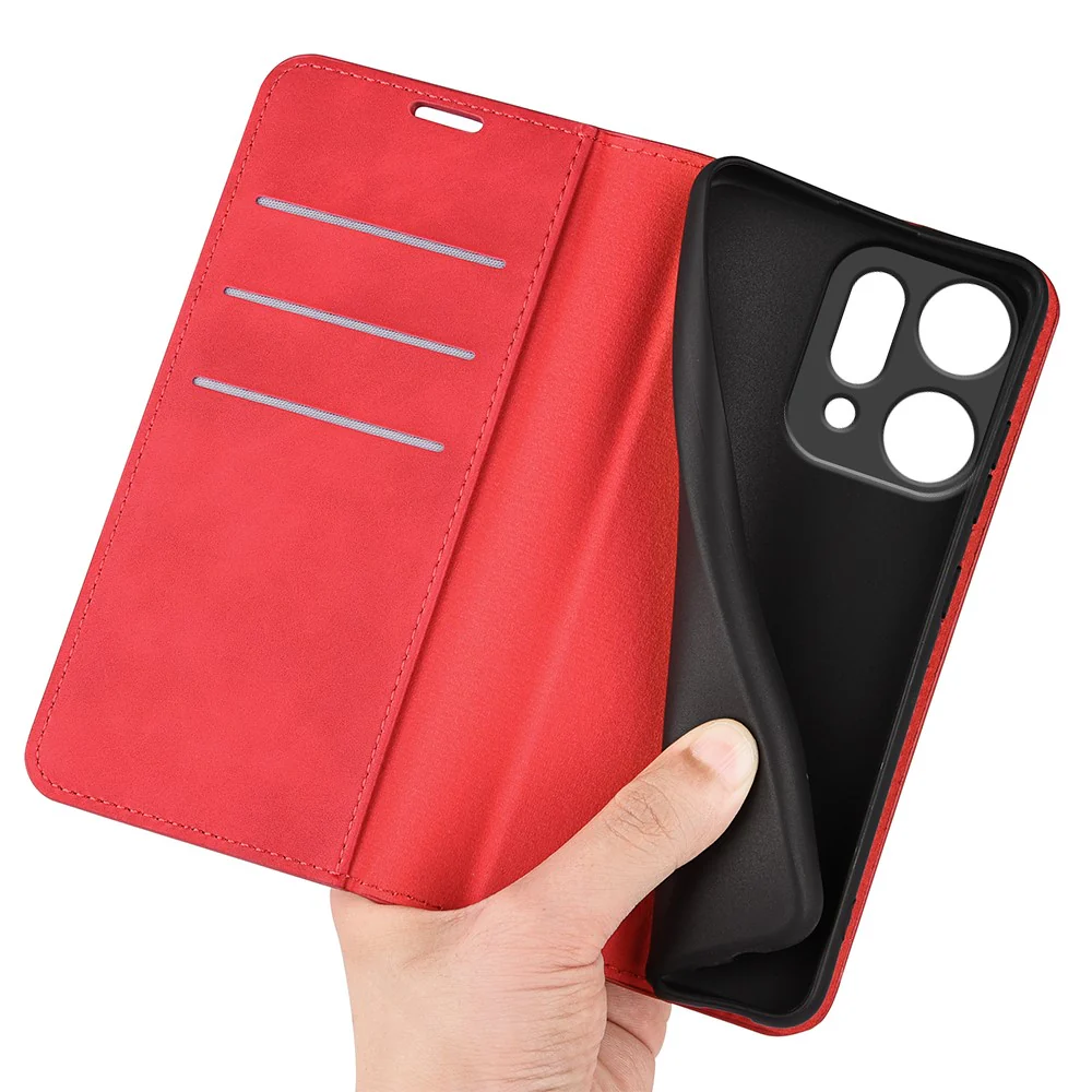 For Oppo Reno14 Pro 5G (Global) Case Skin Touch Leather Wallet Phone Cover - Red - Image 4