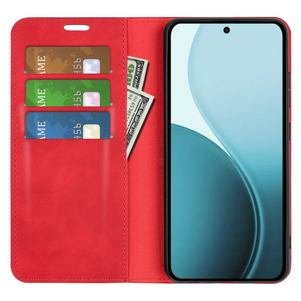 For Oppo Reno14 Pro 5G (Global) Case Skin Touch Leather Wallet Phone Cover - Red - Image 5