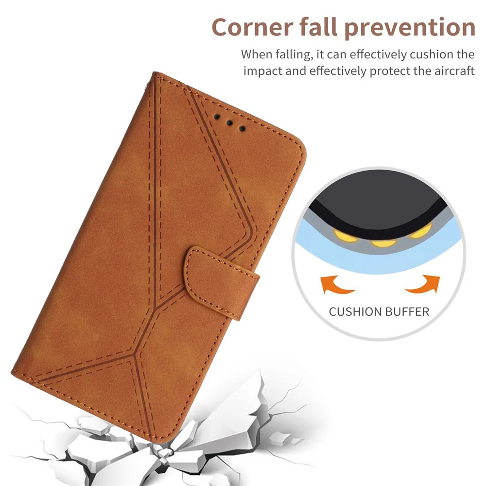 For Oppo Reno14 Pro 5G (Global) Case Skin Touch Lines Imprinted PU Leather Flip Phone Cover - Brown - Image 4