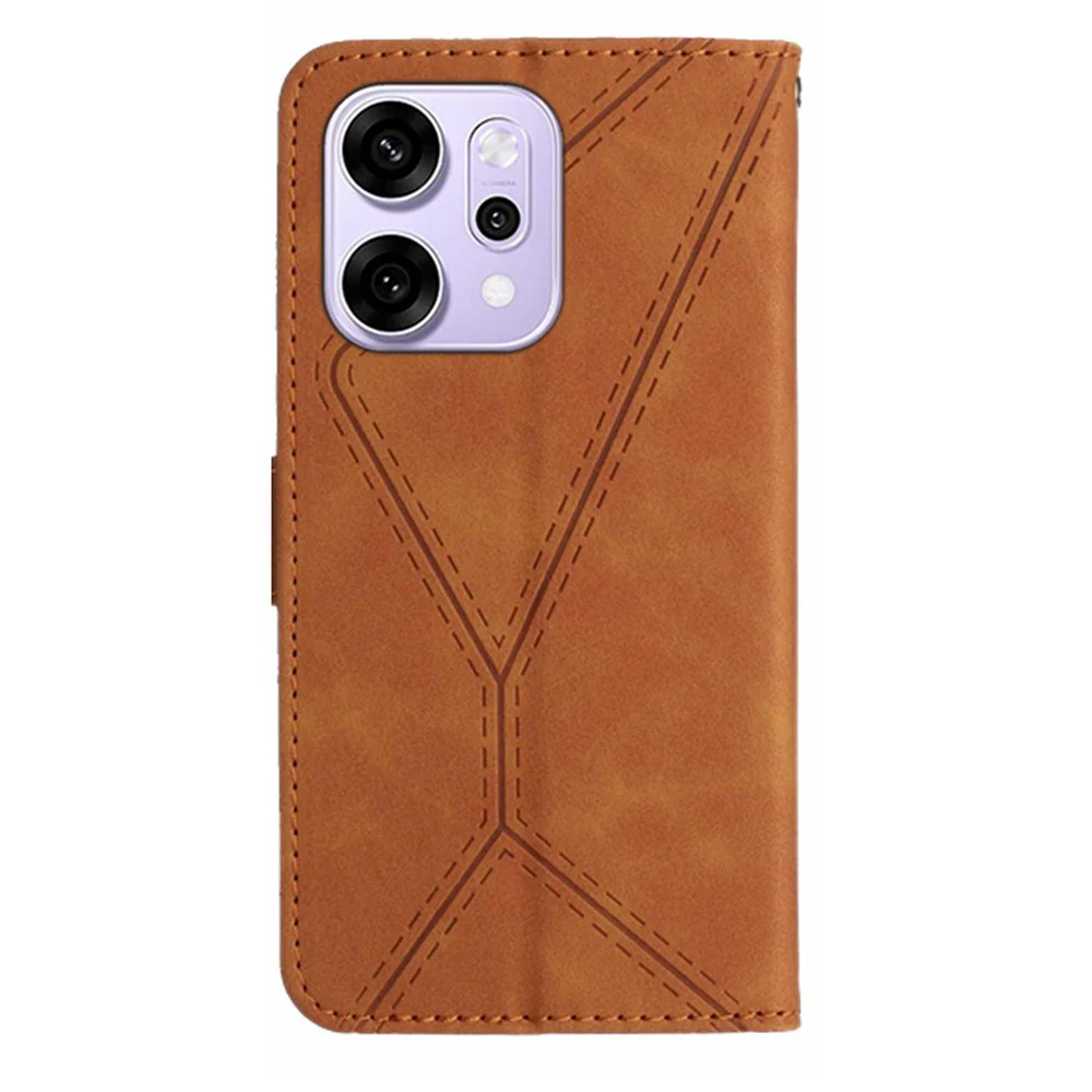 For Oppo Reno14 Pro 5G (Global) Case Skin Touch Lines Imprinted PU Leather Flip Phone Cover - Brown - Image 8