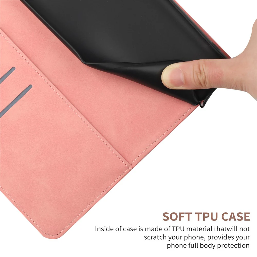 For Oppo Reno14 Pro 5G (Global) Case Skin Touch Lines Imprinted PU Leather Flip Phone Cover - Pink - Image 6