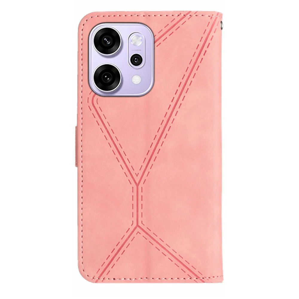 For Oppo Reno14 Pro 5G (Global) Case Skin Touch Lines Imprinted PU Leather Flip Phone Cover - Pink - Image 8