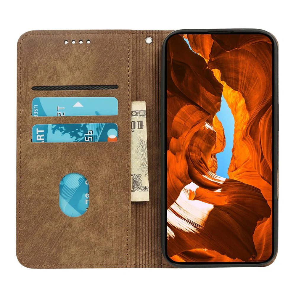 For Oppo Reno14 Pro 5G (Global) Case Strong Magnetic Leather Wallet Phone Cover with Striped Texture - Brown - Image 2
