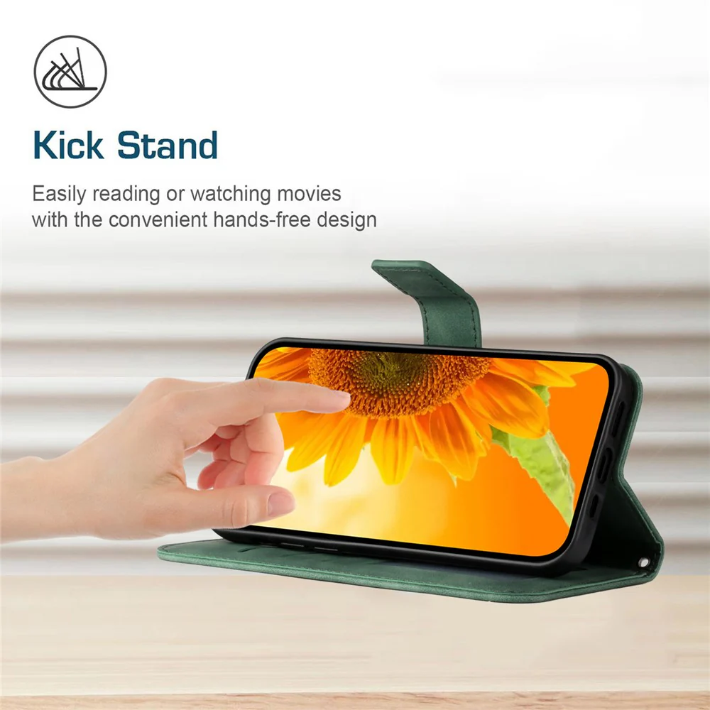 For Oppo Reno14 Pro 5G (Global) Case Sunflower Imprint Leather Wallet Phone Cover with Wrist Strap - Dark Green - Image 3