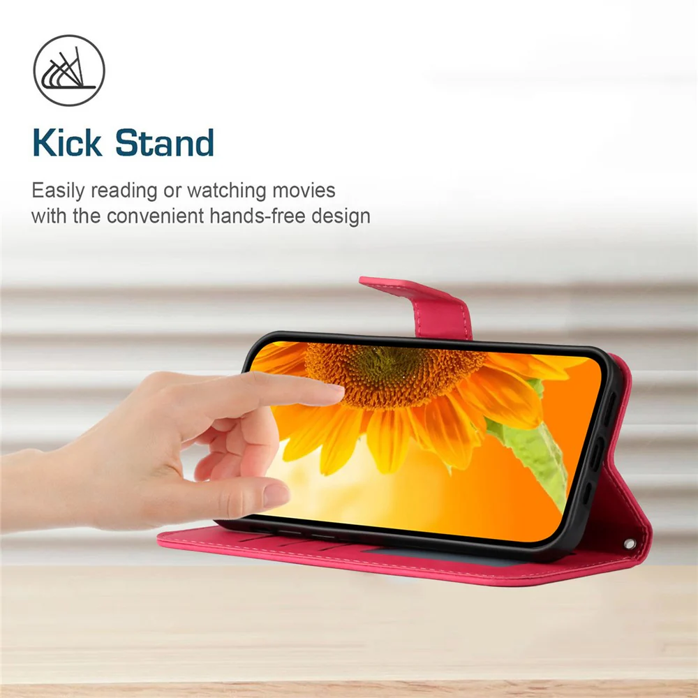 For Oppo Reno14 Pro 5G (Global) Case Sunflower Imprint Leather Wallet Phone Cover with Wrist Strap - Rose - Image 3