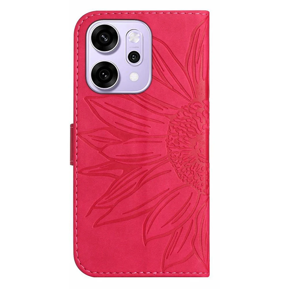 For Oppo Reno14 Pro 5G (Global) Case Sunflower Imprint Leather Wallet Phone Cover with Wrist Strap - Rose - Image 7