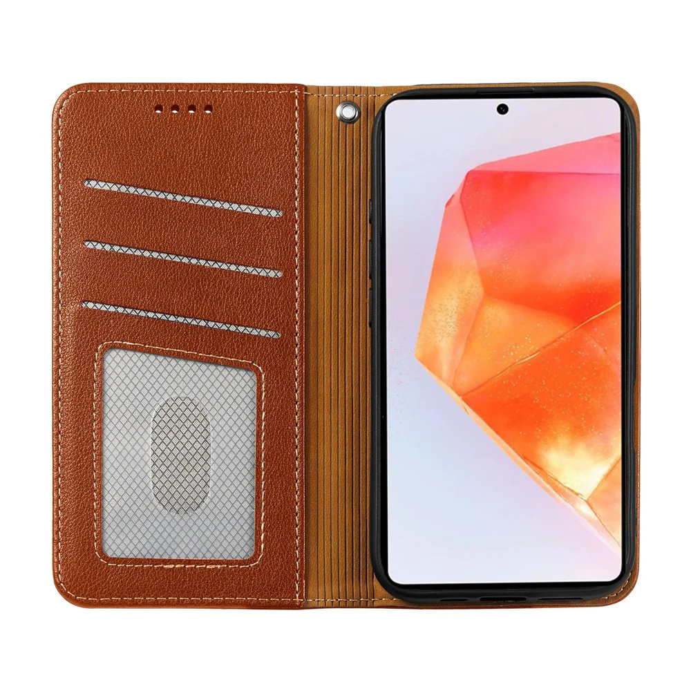 For Oppo Reno14 Pro 5G (Global) Case Wallet RFID Blocking Leather Phone Cover Strong Magnetic Closure - Brown - Image 2