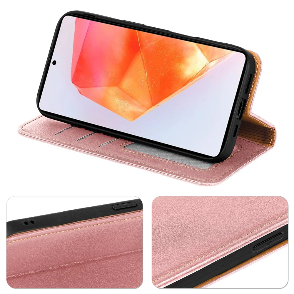For Oppo Reno14 Pro 5G (Global) Case Wallet RFID Blocking Leather Phone Cover Strong Magnetic Closure - Rose Gold - Image 3