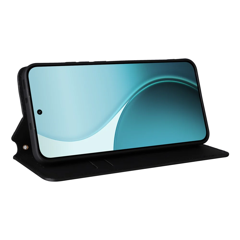 For Oppo Reno14 Pro 5G (Global) Case Wallet Rhombus Imprinted Leather Phone Cover - Black - Image 3