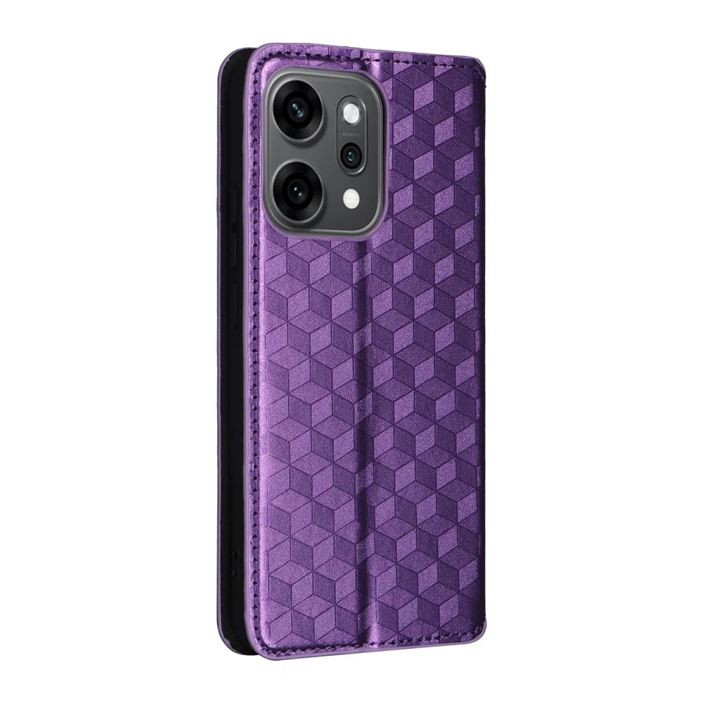 For Oppo Reno14 Pro 5G (Global) Case Wallet Rhombus Imprinted Leather Phone Cover - Purple - Image 7