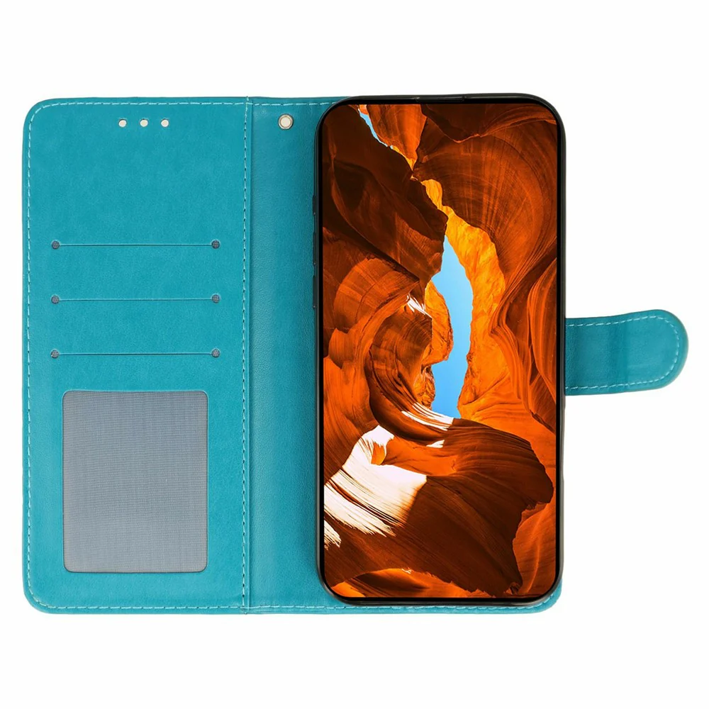 For Oppo Reno14 Pro 5G (Global) Case Wallet Stand Imprinted Rose Butterfly PU Leather Phone Cover - Blue - Image 2