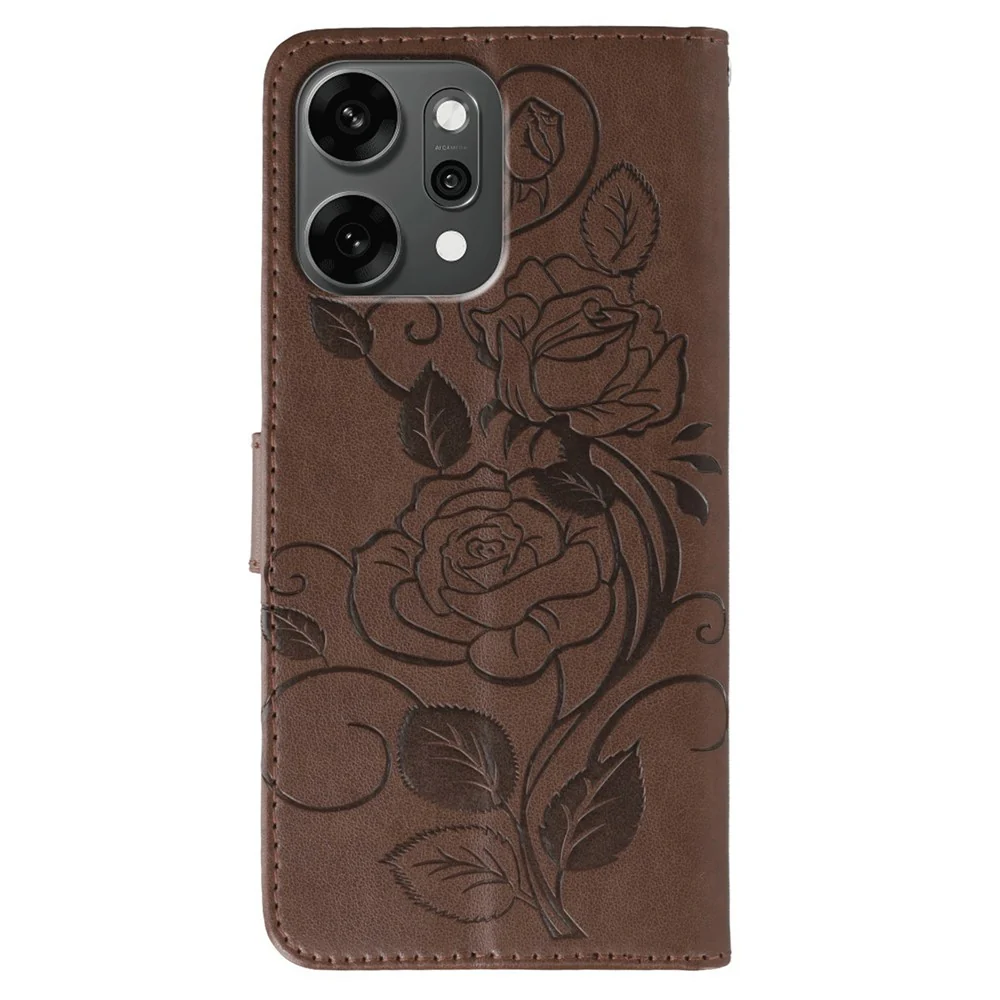For Oppo Reno14 Pro 5G (Global) Case Wallet Stand Imprinted Rose Butterfly PU Leather Phone Cover - Brown - Image 5