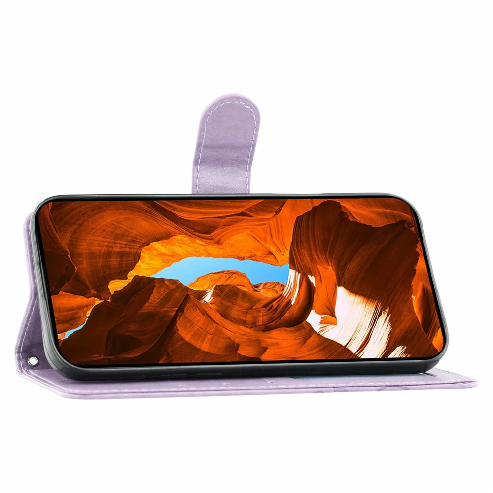 For Oppo Reno14 Pro 5G (Global) Case Wallet Stand Imprinted Rose Butterfly PU Leather Phone Cover - Purple - Image 3
