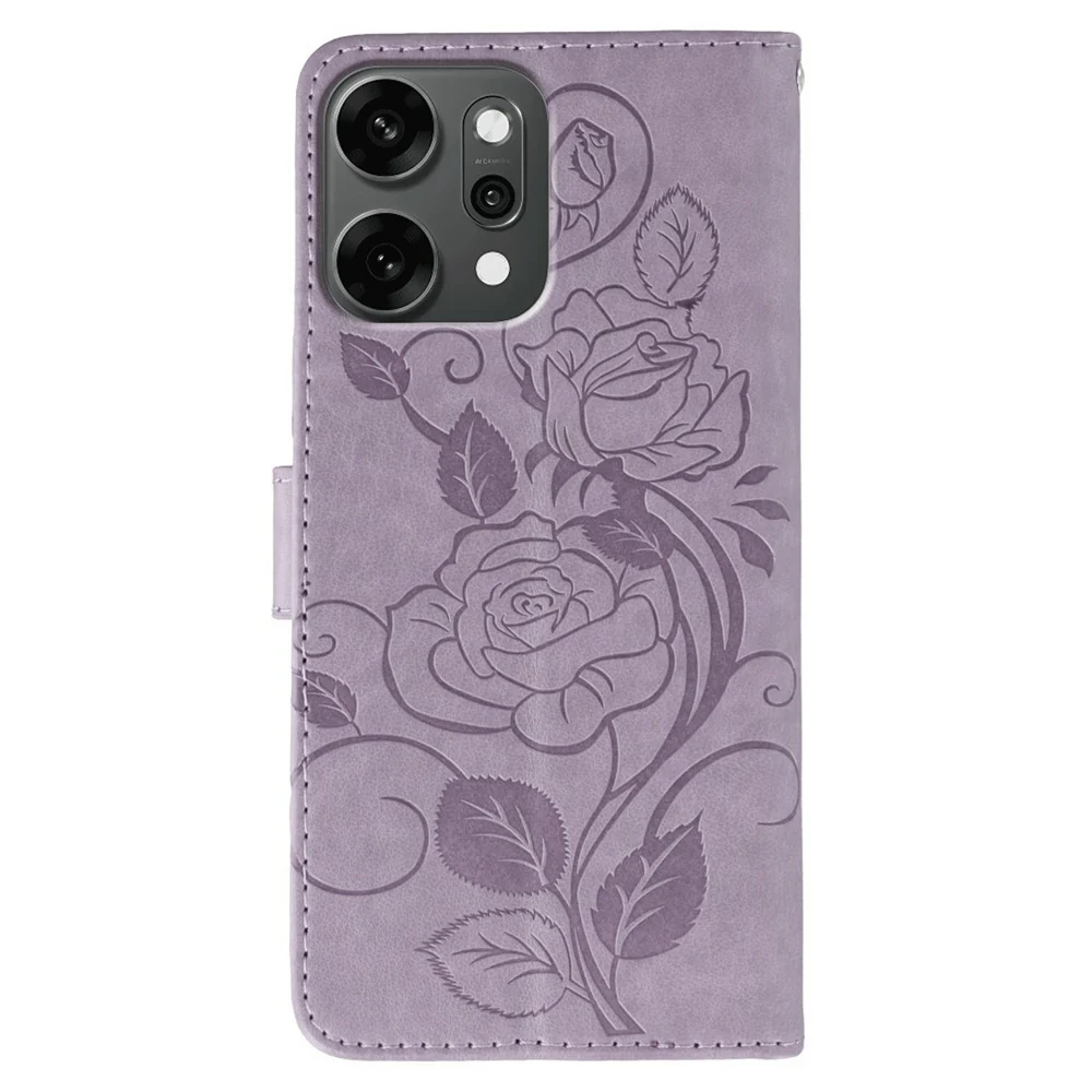 For Oppo Reno14 Pro 5G (Global) Case Wallet Stand Imprinted Rose Butterfly PU Leather Phone Cover - Purple - Image 5