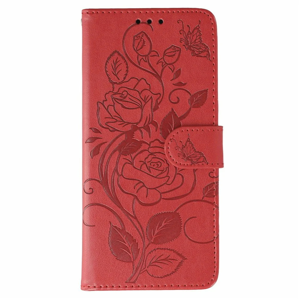 For Oppo Reno14 Pro 5G (Global) Case Wallet Stand Imprinted Rose Butterfly PU Leather Phone Cover - Red - Image 4