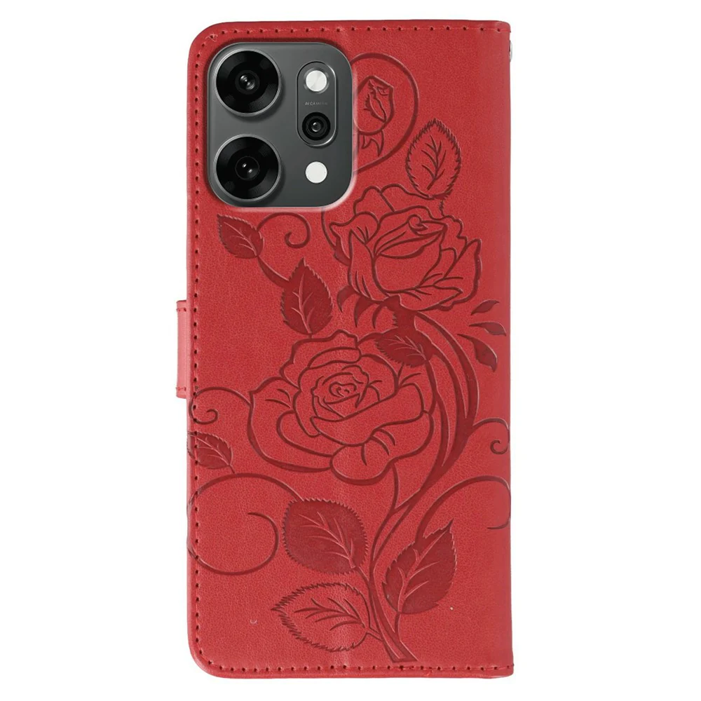 For Oppo Reno14 Pro 5G (Global) Case Wallet Stand Imprinted Rose Butterfly PU Leather Phone Cover - Red - Image 5