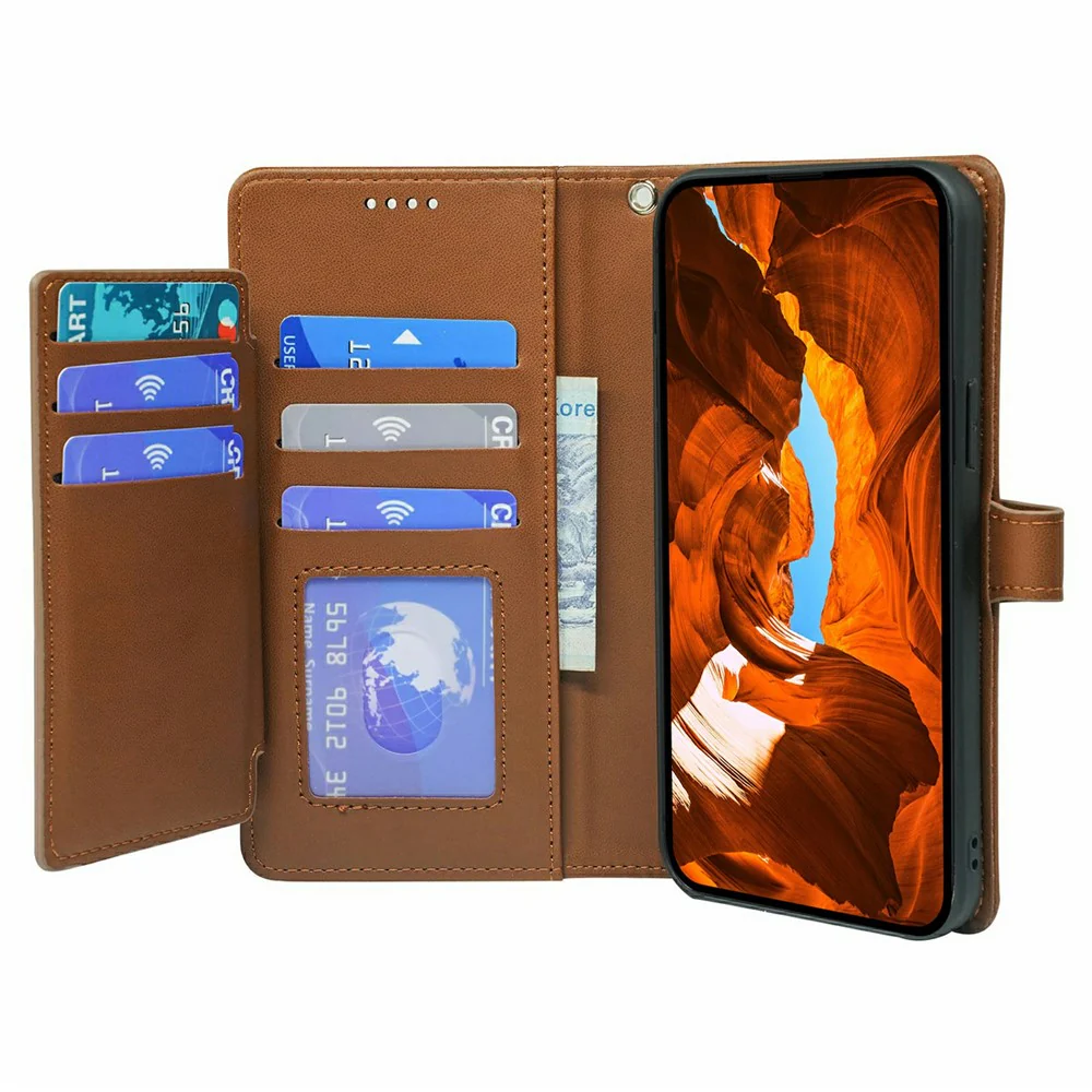 For Oppo Reno14 Pro 5G (Global) Case with 9 Card Slots PU Leather Stand Phone Cover - Brown - Image 3