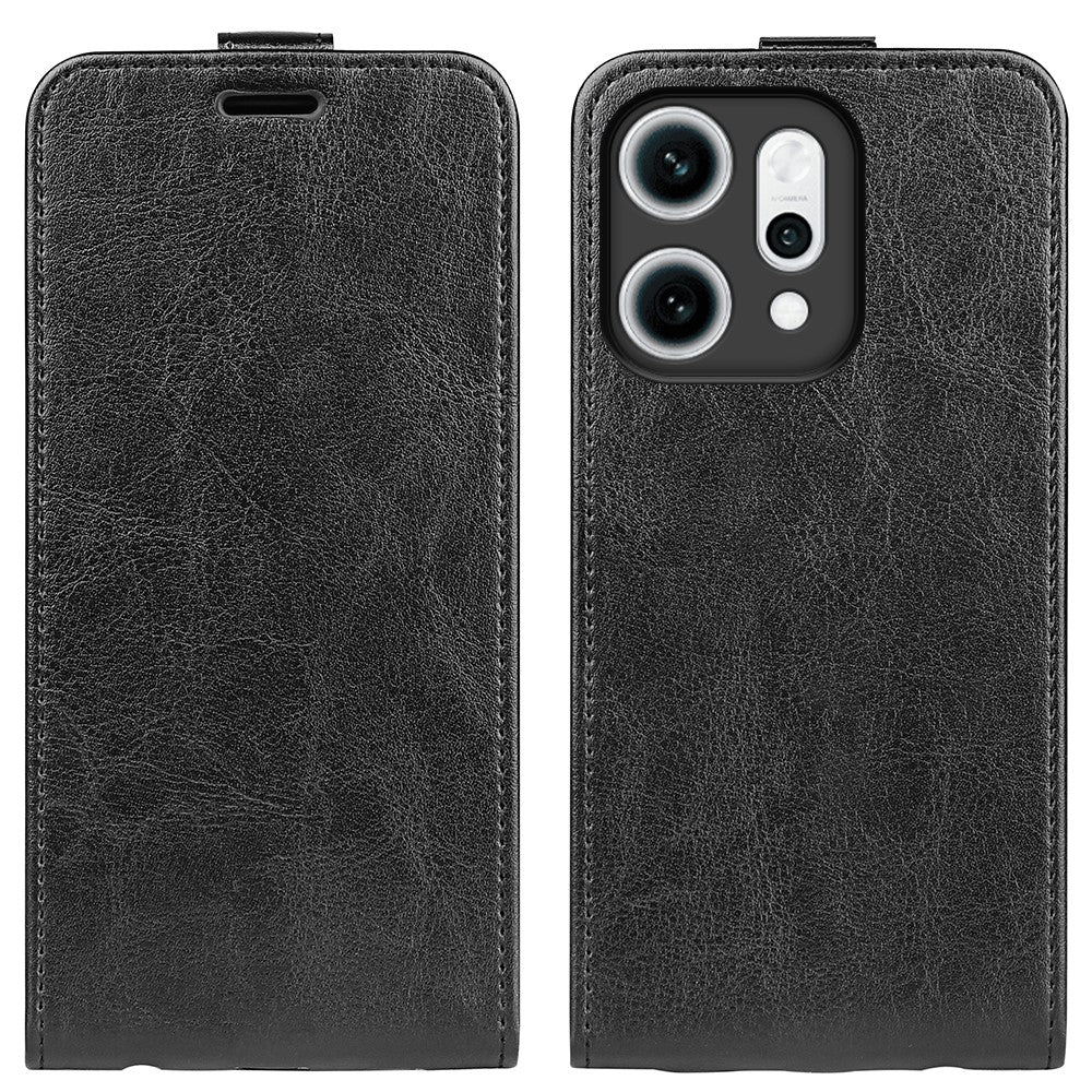 For Oppo Reno14 Pro 5G (Global) Case with Card Slots Vertical Flip Leather Phone Cover - Brown - Black