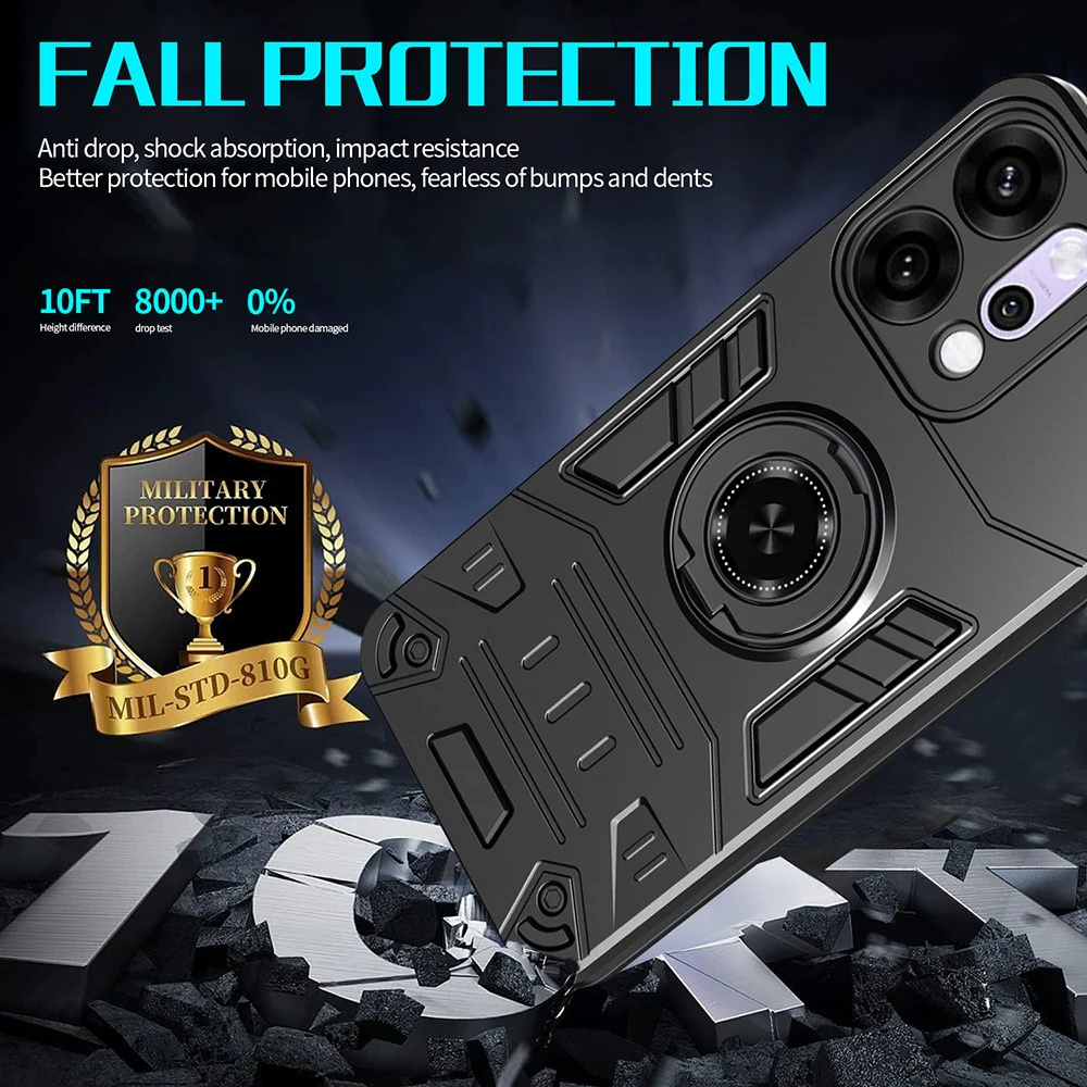For Oppo Reno14 Pro 5G (Global) Case with Ring Holder Kickstand PC + TPU Anti-Fall Phone Cover - Black - Image 3