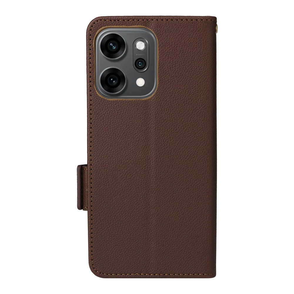 For Oppo Reno14 Pro 5G (Global) Case with Wrist Strap Litchi Texture PU Leather Wallet Phone Cover - Brown - Image 8