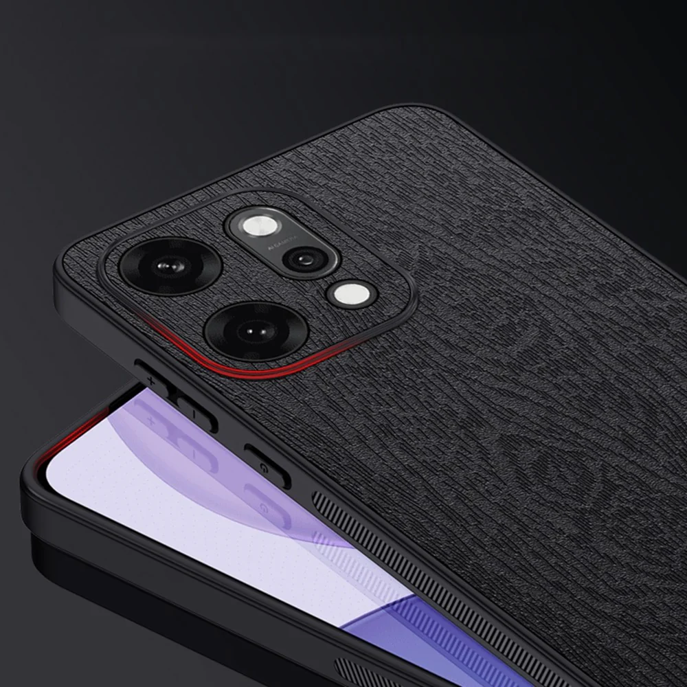 For Oppo Reno14 Pro 5G (Global) Case Wood Texture PU Leather Coated PC TPU Phone Cover - Blue - Image 5