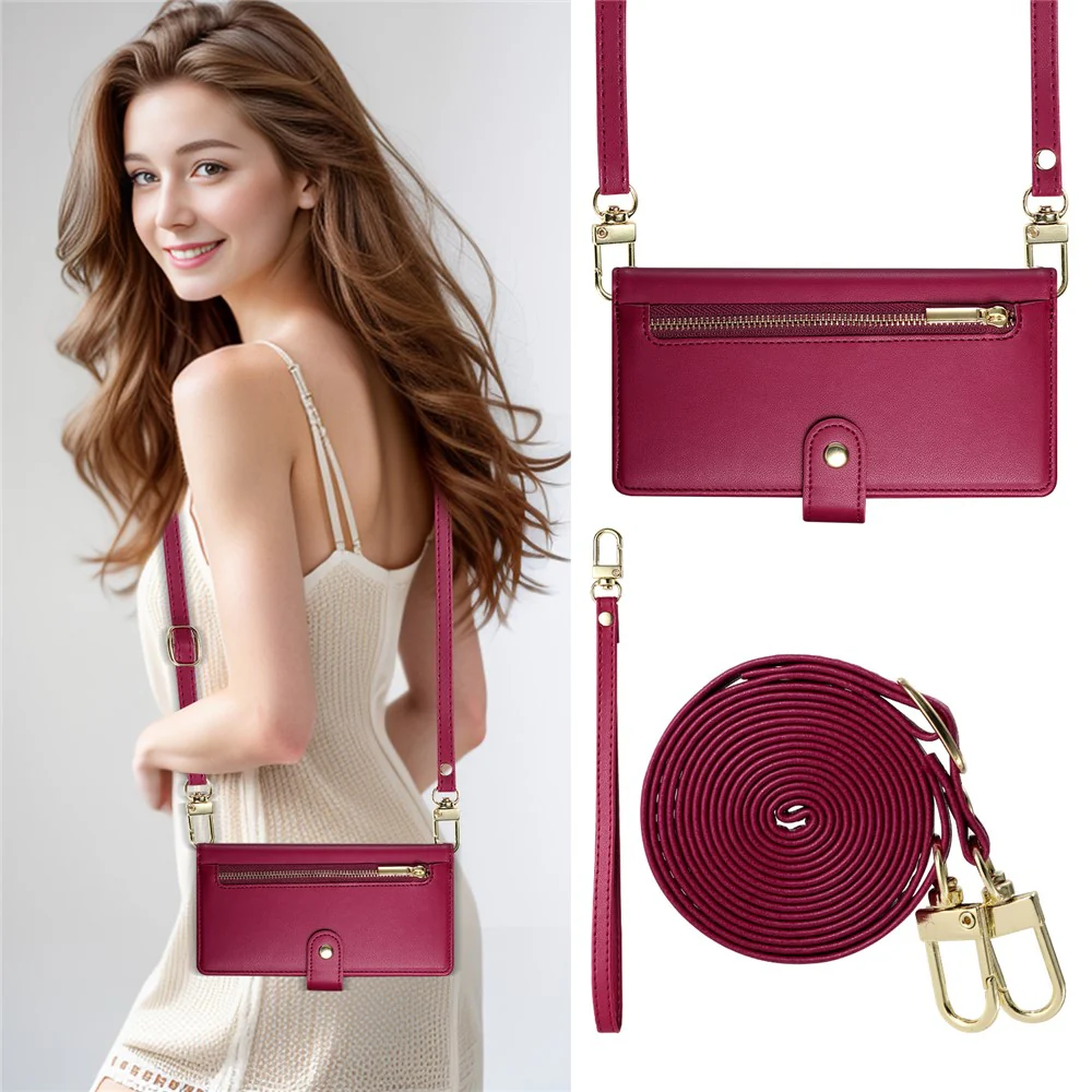 For Oppo Reno14 Pro 5G (Global) Case Zipper Pocket Wallet Leather Phone Cover with Straps - Red - Image 8