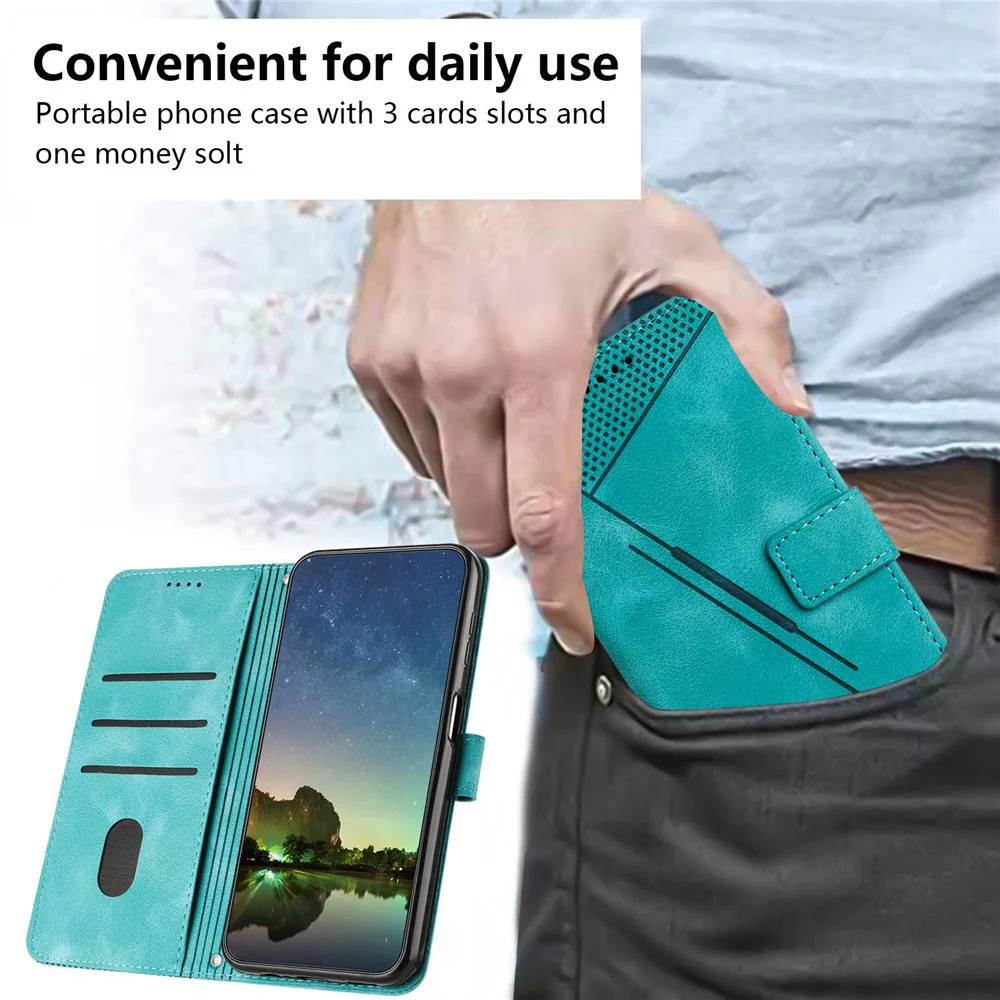 For Oppo Reno14 Pro 5G (Global) Leather Case Imprinted Triangle Phone Cover with Hand Strap - Green - Image 5