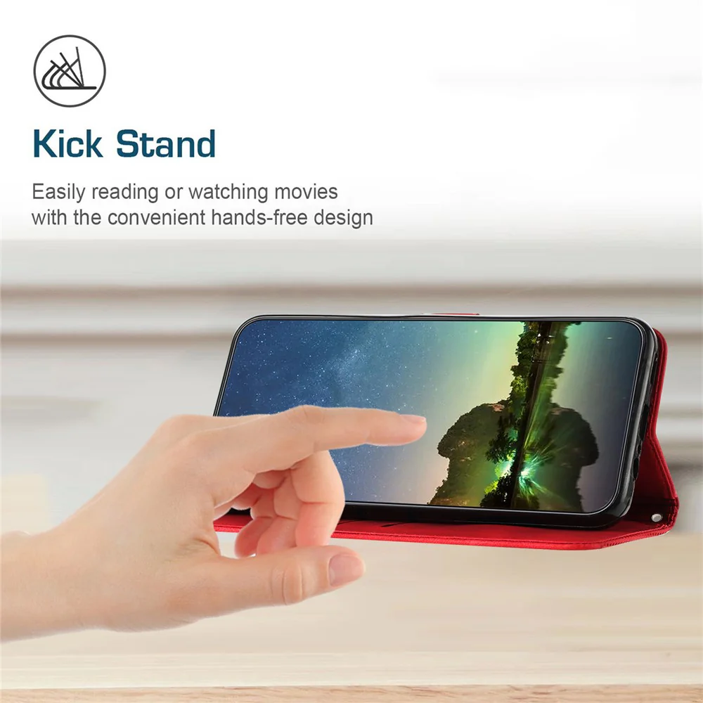 For Oppo Reno14 Pro 5G (Global) Leather Case Imprinted Triangle Phone Cover with Hand Strap - Red - Image 8