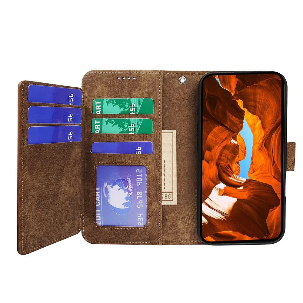 For Oppo Reno14 Pro 5G (Global) Leather Case Line Pattern Wallet Phone Cover with 9 Card Slots - Brown - Image 3