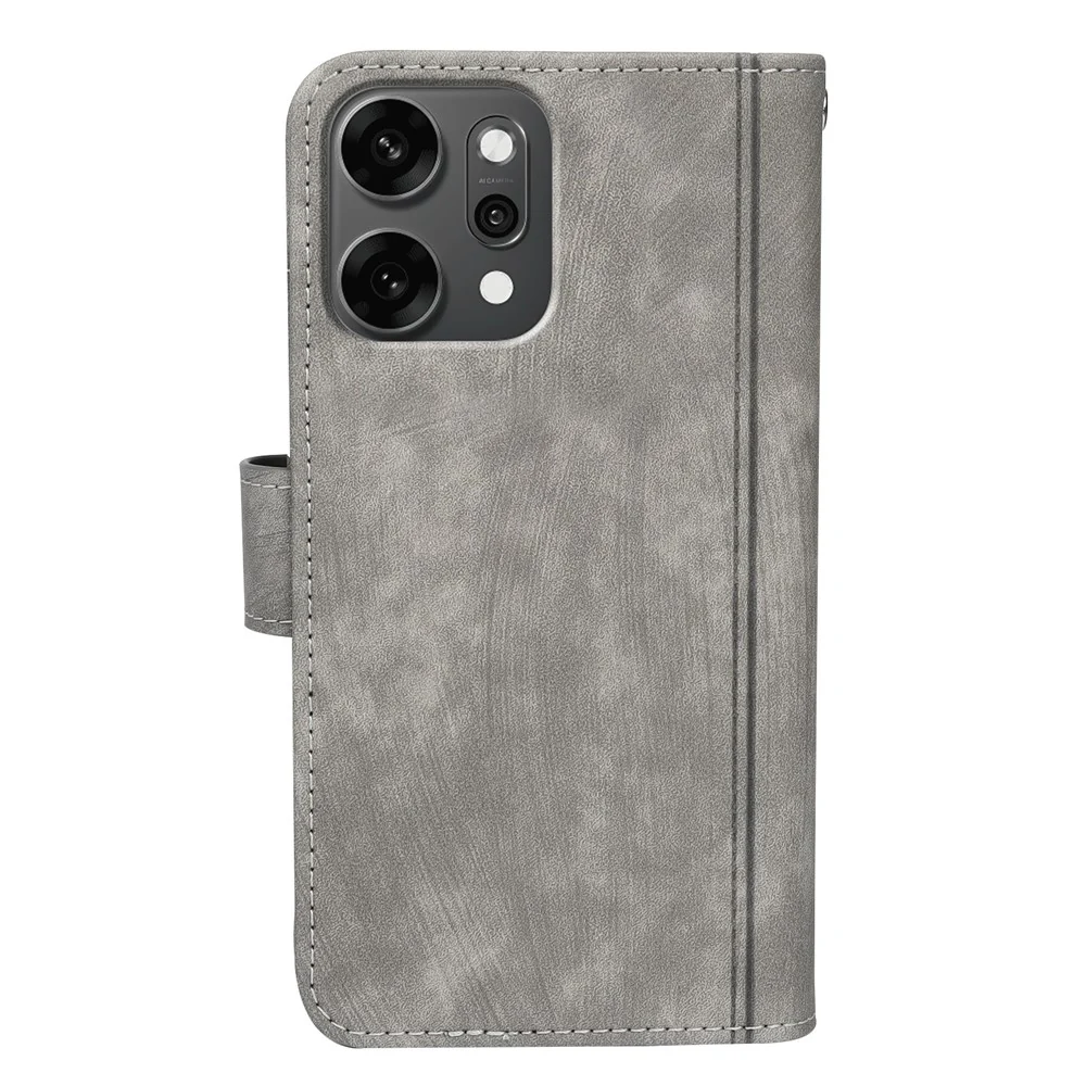 For Oppo Reno14 Pro 5G (Global) Leather Case Line Pattern Wallet Phone Cover with 9 Card Slots - Grey - Image 6