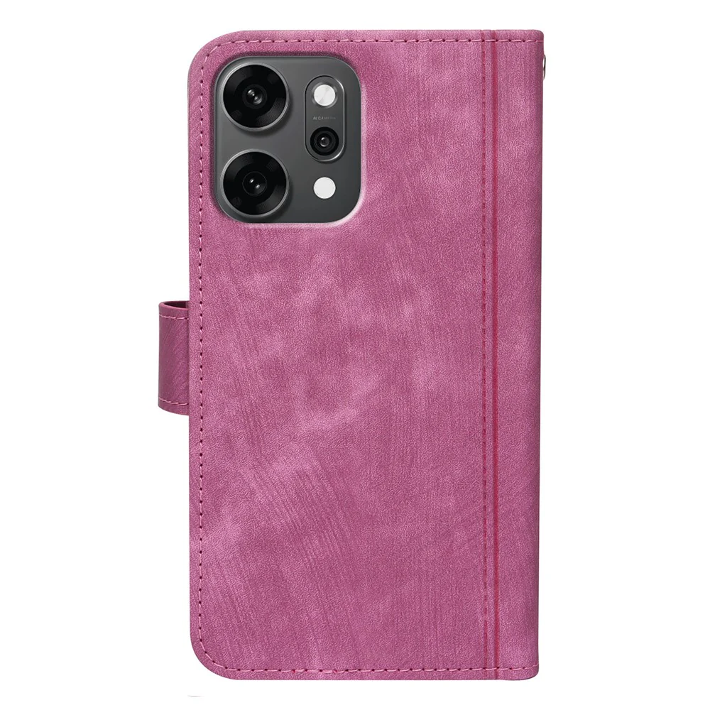 For Oppo Reno14 Pro 5G (Global) Leather Case Line Pattern Wallet Phone Cover with 9 Card Slots - Rose - Image 6