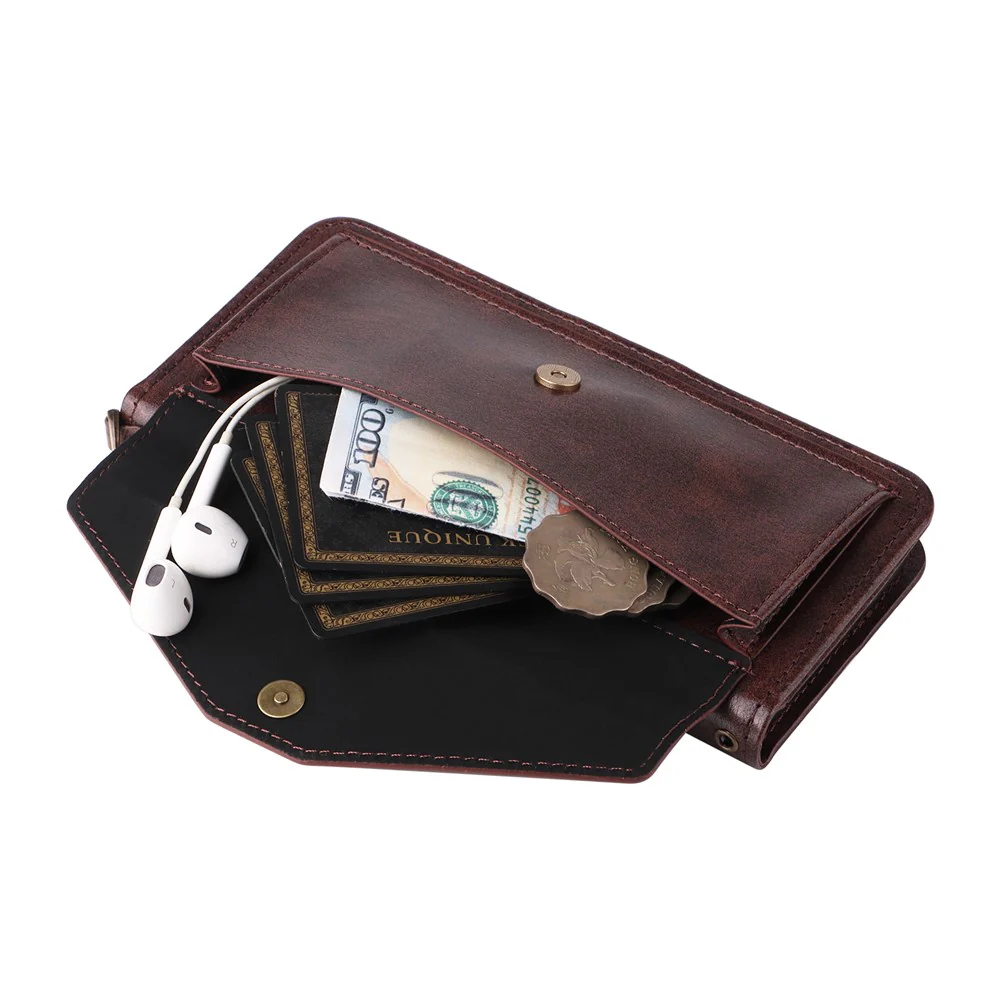 For Oppo Reno14 Pro 5G (Global) Leather Case Magnetic Closure Wallet Stand Phone Cover with Crossbody Strap - Brown - Image 5