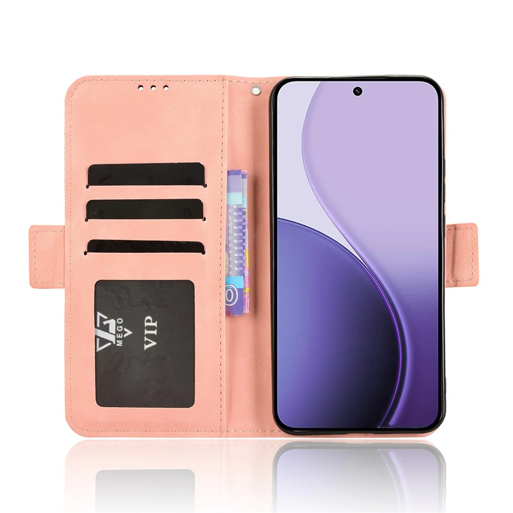 For Oppo Reno14 Pro 5G (Global) Leather Case Phone Wallet Cover with Multiple Card Slots - Pink - Image 6