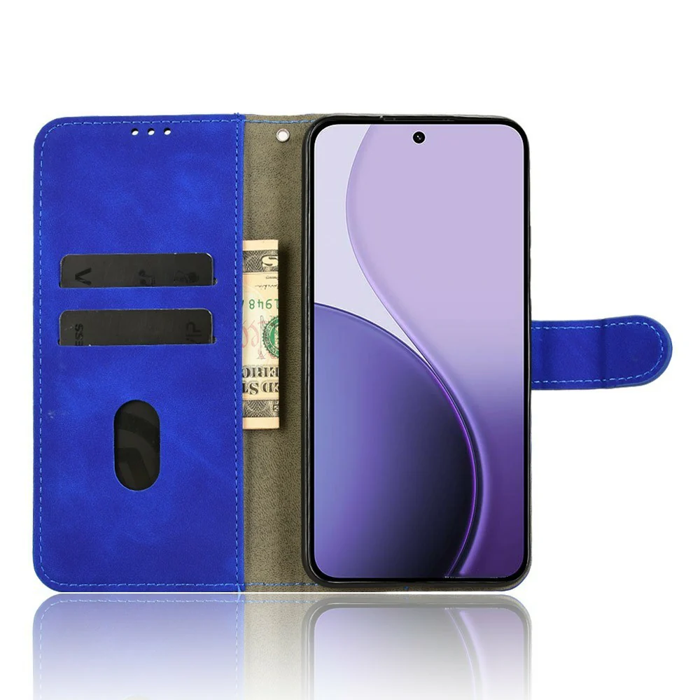 For Oppo Reno14 Pro 5G (Global) Leather Case Skin Feel Anti Drop Wallet Flip Phone Cover - Blue - Image 3