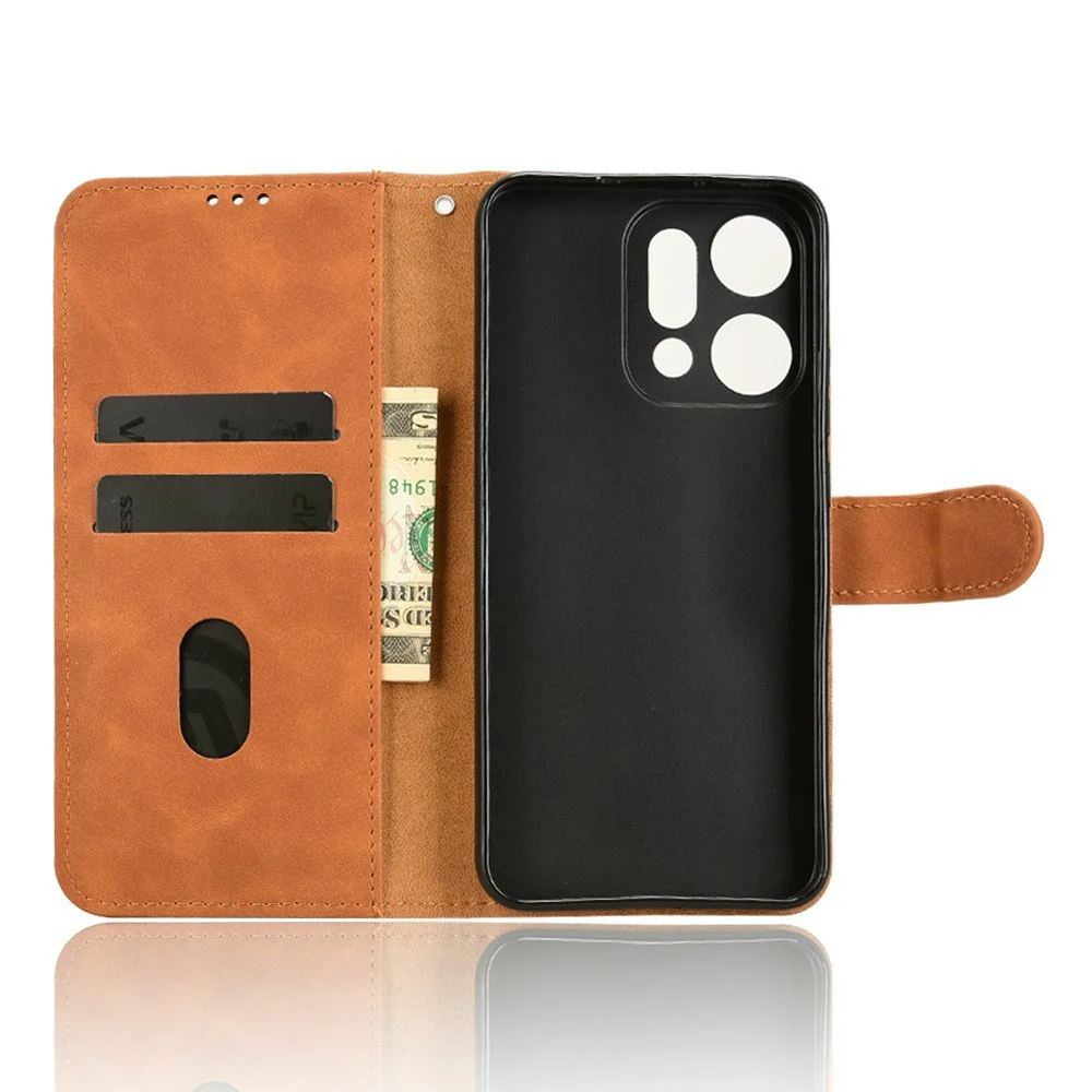 For Oppo Reno14 Pro 5G (Global) Leather Case Skin Feel Anti Drop Wallet Flip Phone Cover - Brown - Image 2