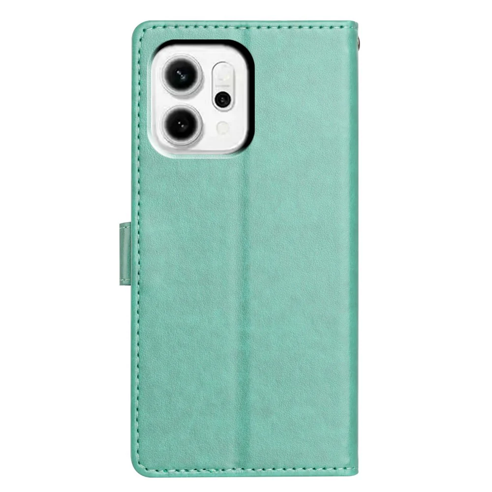 For Oppo Reno14 Pro 5G (Global) Leather Case Wallet Stand Phone Cover with Handy Strap - Green - Image 8