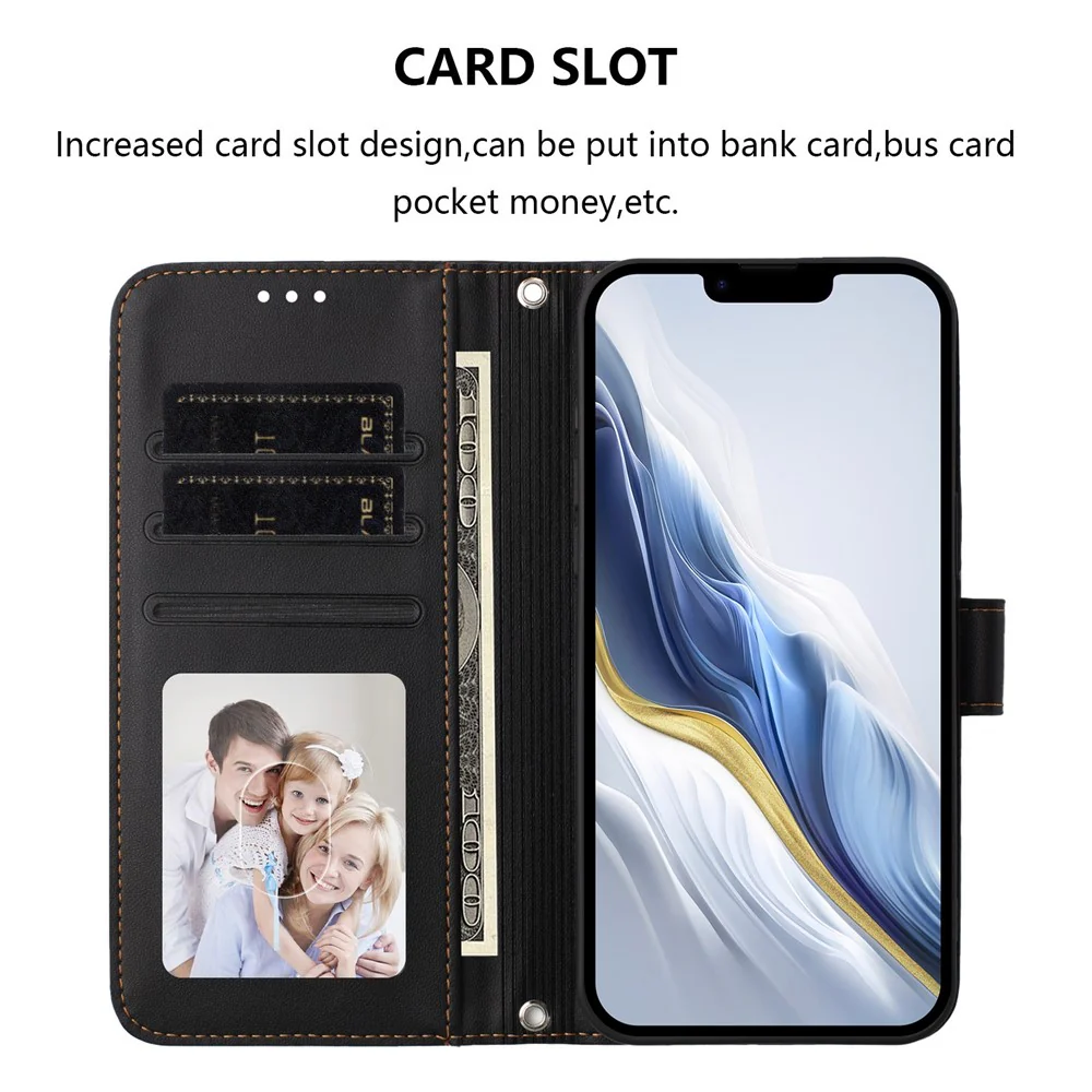 For Oppo Reno14 Pro 5G (Global) Leather Case Wallet Stand Phone Cover with Wrist Strap - Black - Image 5