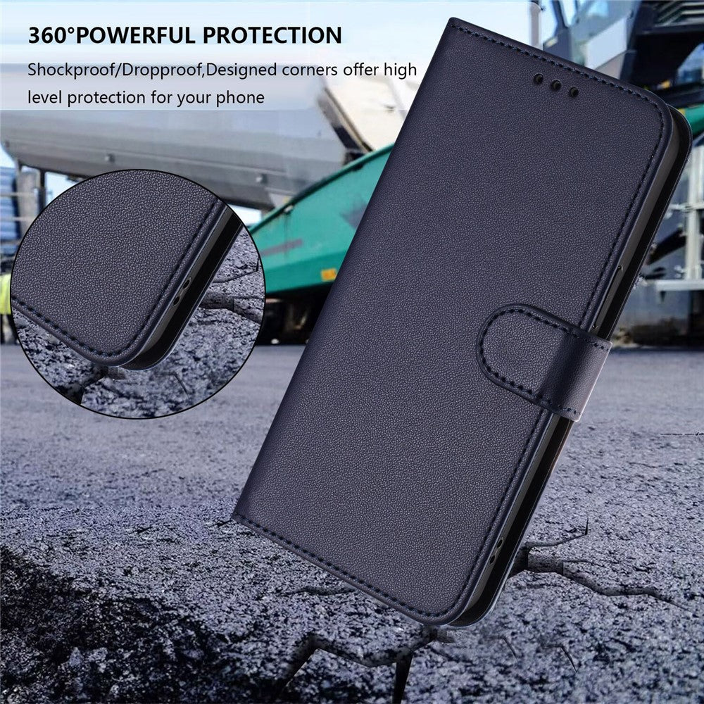 For Oppo Reno14 Pro 5G (Global) Leather Case Wallet Stand Phone Cover with Wrist Strap - Blue - Image 6