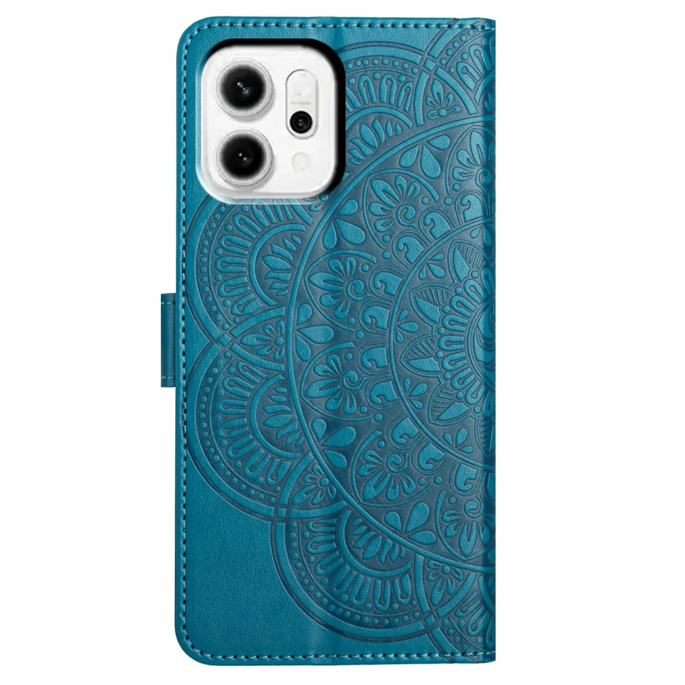 For Oppo Reno14 Pro 5G (Global) Leather Case with Card Slots Mandala Pattern Phone Cover Stand - Blue - Image 7