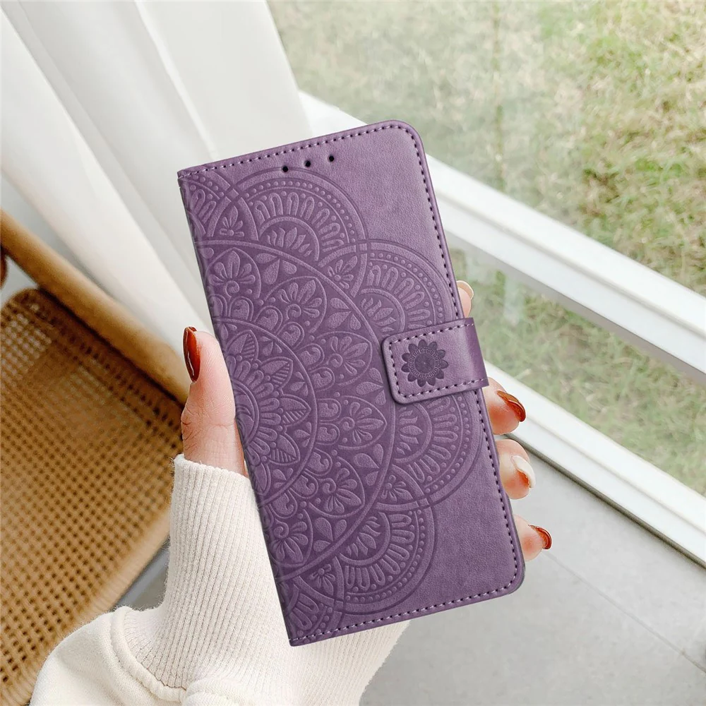 For Oppo Reno14 Pro 5G (Global) Leather Case with Card Slots Mandala Pattern Phone Cover Stand - Purple - Image 5