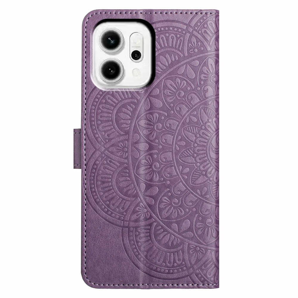 For Oppo Reno14 Pro 5G (Global) Leather Case with Card Slots Mandala Pattern Phone Cover Stand - Purple - Image 7