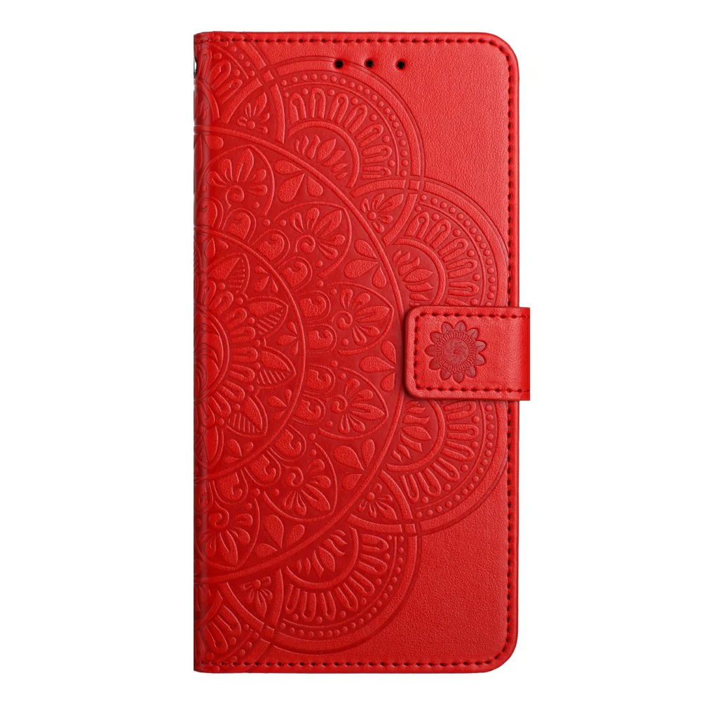 For Oppo Reno14 Pro 5G (Global) Leather Case with Card Slots Mandala Pattern Phone Cover Stand - Red - Image 6