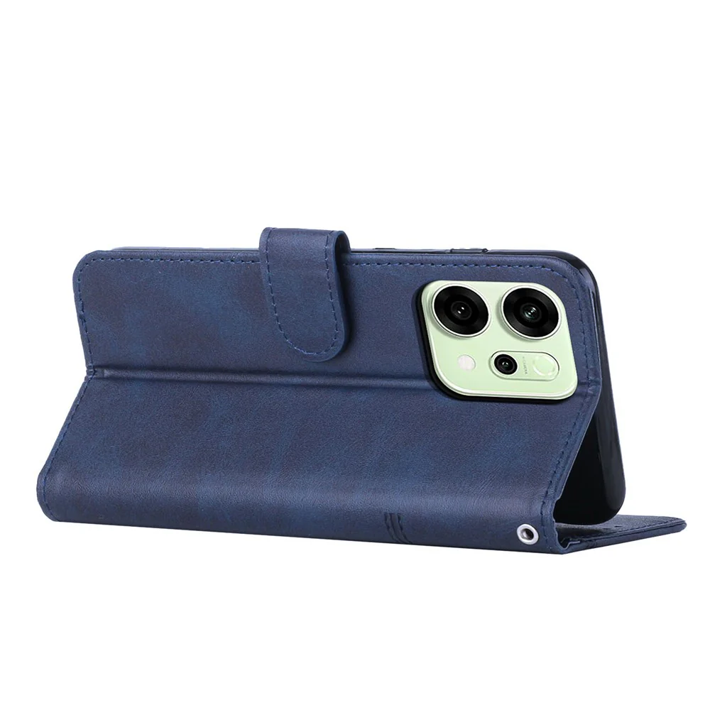 For Oppo Reno14 Pro 5G (Global) Leather Phone Case Foldable Stand Wallet Flip Cover with Strap - Blue - Image 2