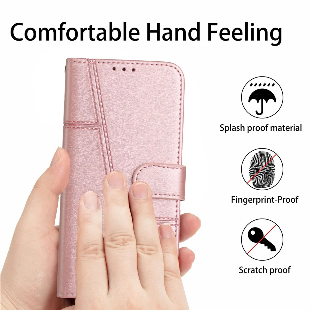 For Oppo Reno14 Pro 5G (Global) Leather Phone Case Foldable Stand Wallet Flip Cover with Strap - Rose Gold - Image 8