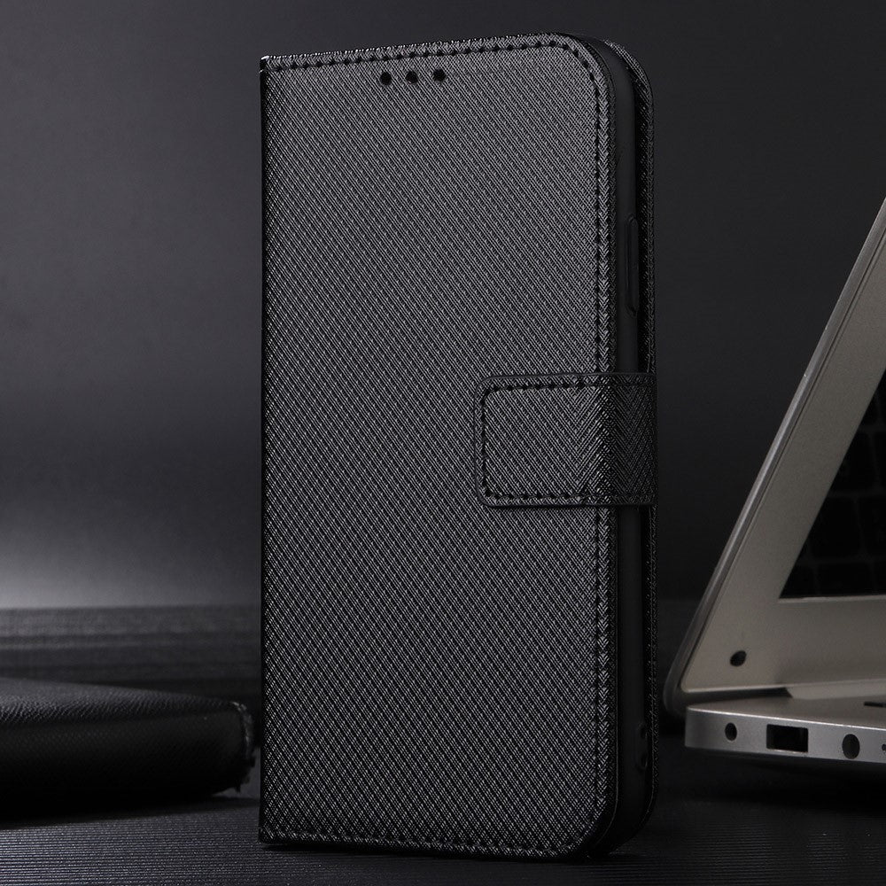 For Oppo Reno14 Pro 5G (Global) Leather Wallet Case with Strap Diamond Texture Phone Cover - Black - Image 2