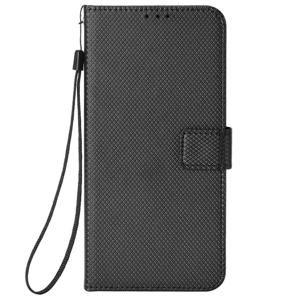 For Oppo Reno14 Pro 5G (Global) Leather Wallet Case with Strap Diamond Texture Phone Cover - Black - Image 4
