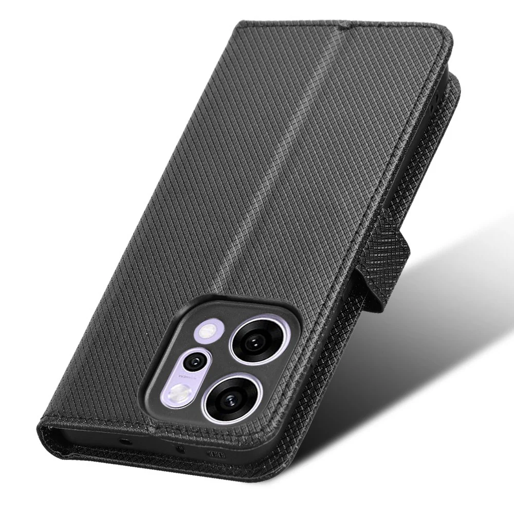 For Oppo Reno14 Pro 5G (Global) Leather Wallet Case with Strap Diamond Texture Phone Cover - Black - Image 8