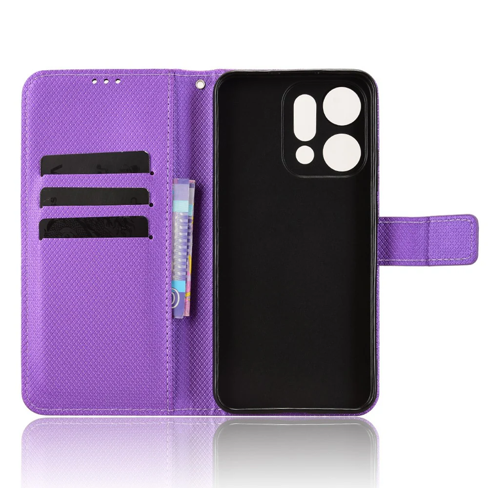For Oppo Reno14 Pro 5G (Global) Leather Wallet Case with Strap Diamond Texture Phone Cover - Purple - Image 5